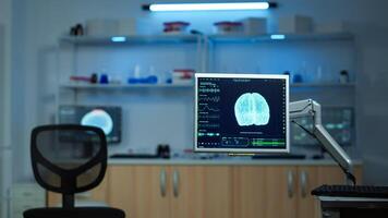 Neurology medical clinic with nobody in it modernly equipped prepared for treatment innovation of nervous. System using high tech and microbiology tools for scientific research in laboratory photo