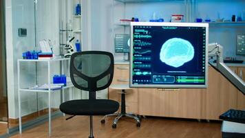 Medical laboratory with nobody in it modernly equipped prepared to investigating brain functions using high tech and neurology tools for scientific research, technologically advanced office photo