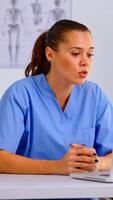 Woman practitioner assistant offering medical online advice for patient diagnosis. Physician using virtual discussion to consult patient, telemedicine and healthcare support, virtual meeting helping photo