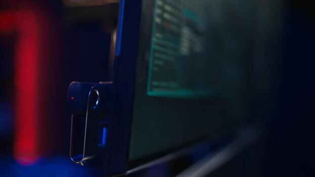 Hacker inserting USB in computer after managing to steal sensitive data, close up. Scammer uploading storage drive into PC after obtaining sensitive information from users using malware, camera B photo