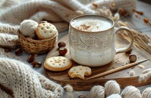 Cozy Autumn Afternoon With Milk, Cookies, and Hazelnuts photo