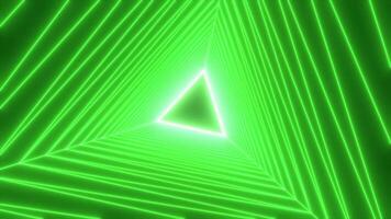 Neon triangles, abstract neon background, flight forward through triangular corridor. Motion. Appearing glowing lines, ultraviolet spectrum. video