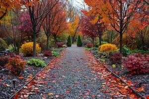 Fall Foliage Path With Vibrant Red and Yellow Leaves photo