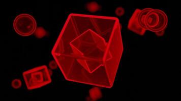 Spinning silhouettes of cubes and spheres on a black background. Design. Rotating 3D figures. video