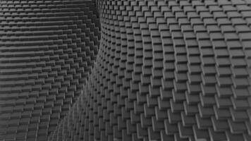 Changing geometric background with 3d distortion. Design. Moving background of squares with 3d spiral bend. Spiral fracture in virtual 3D space video