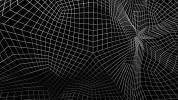 Abstract space with curving 3d grid. Design. Cyber mesh with moving geometric curves. 3D grid in cyberspace with psychedelic bends of space video