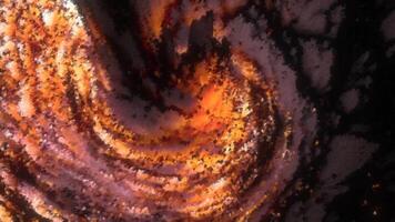 Colorful fog vortex with shiny particles. Motion. Cosmic swirling vortex of shimmering particles. Foggy 3d vortex twisting into spiral with particles video
