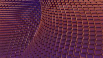 Changing geometric background with 3d distortion. Design. Moving background of squares with 3d spiral bend. Spiral fracture in virtual 3D space video