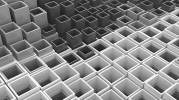 3D animation of moving square columns. Design. Square pillars move inside columns in waves. Columns rising and falling in waves in geometric structure video