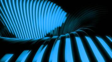 3D animation with moving stream of lines into hole. Design. 3D lines move in ceiling of tunnel going down. 3D structure of whirlpool of lines on black background video