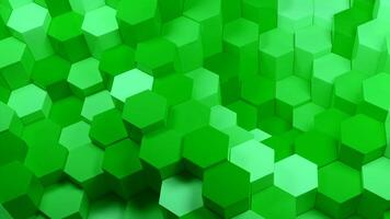 Columns of hexagons move in waves. Design. Geometric columns move up and down in space. 3D animation of moving columns in waves video