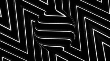 Abstract black and white background with a sphere silhouette and zigzag pattern. Motion. Round shaped object with a mirror effect, seamless loop. video