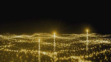 Glowing stars rise in stream of particles. Motion. Magical glowing particles rise from wavy stream. Beautiful rising stars in luminous stream of dots video