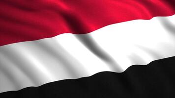 Yemen flag in slow motion animation waving in the wind, realistic background. Motion. Red, white, and black flag cloth, seamless loop. video