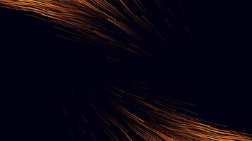 Black background.Motion.Bright orange-tinged lines in abstraction made like feathers fly opposite each other in different directions. video