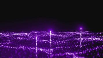 Glowing stars rise in stream of particles. Motion. Magical glowing particles rise from wavy stream. Beautiful rising stars in luminous stream of dots video