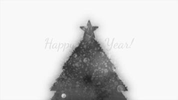 Happy New Year 2023 and Christmas tree. Motion. Simple greeting animation happy new year 2023 on white background. Bright Christmas tree and Happy New Year for greeting animated greeting card video