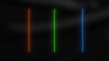 Black background made in computer graphics. Motion. Red green and blue neon lines that start to burn and then abruptly go out. video
