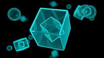 Basic 3D geometric shapes spinning on a black background. Design. Concept of geometry studies. video