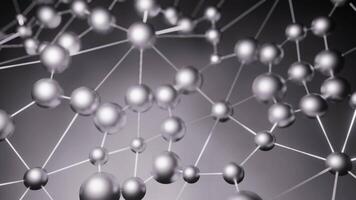 A gray mesh of molecules. Design. A white grid in cartoon animation that oscillates in different directions. video