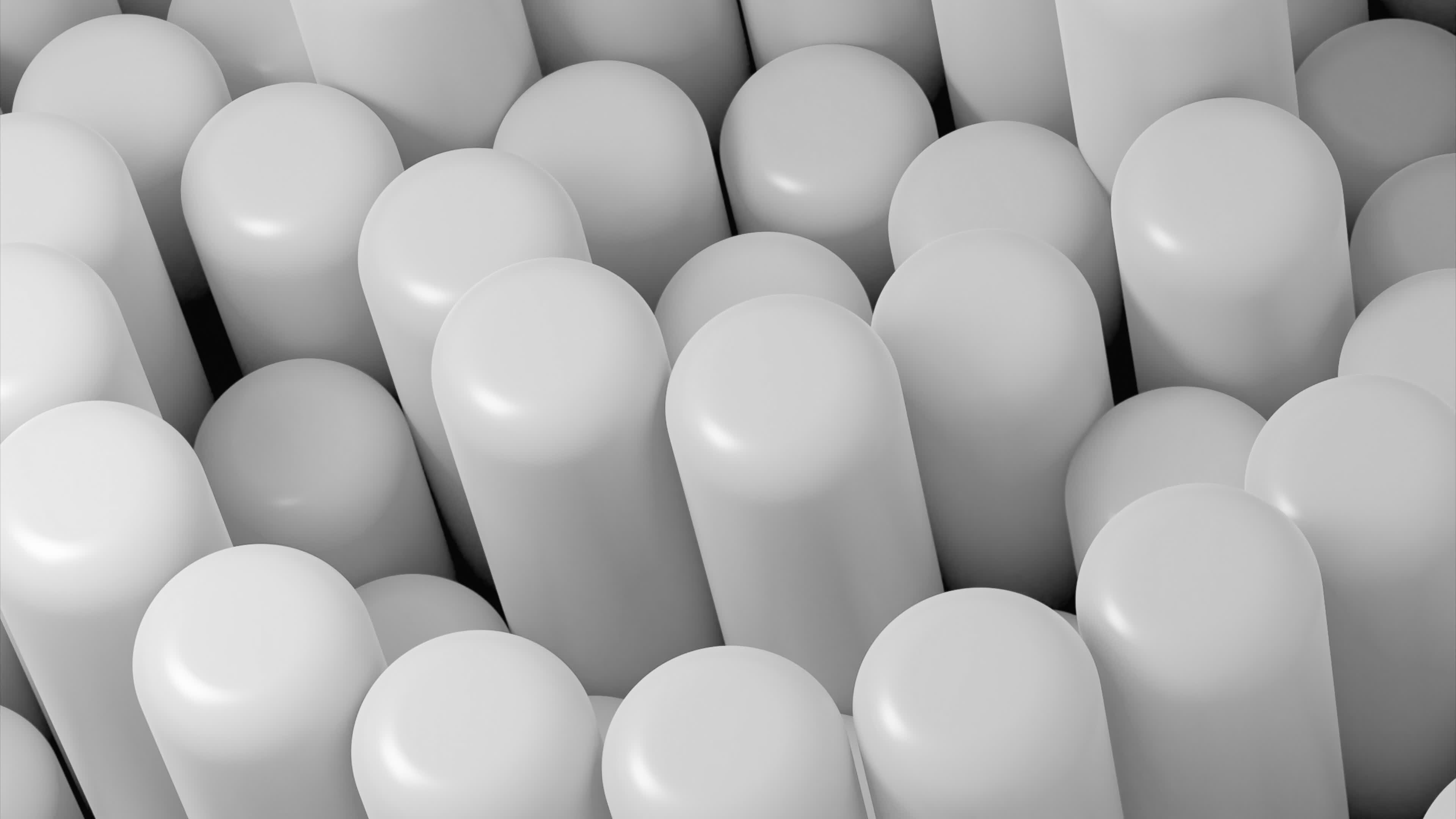 Moving up and down cylinders. Design. Animation with moving 3D round