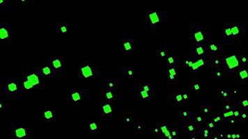 Squares pulsate in stream. Design. Colored 3d squares fly on black background. Stream of virtual 3d squares in stream video