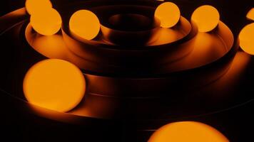 Orange background with bright sports balls. Design. Moving balls made in 3d graphics that rotate. video