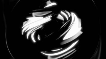 Futuristic 3d structure with rotating ball. Design. Neon lines glow in rotating abstract ball. Metal abstract ball rotates with neon lines video