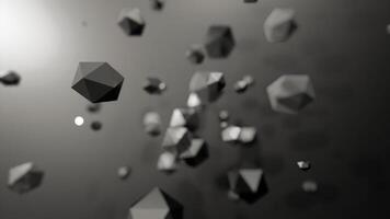 Geometric molecules move in rotating flow. Design. 3D polygons rotate in space. Chaotic rotation of polygonal balls in stream video