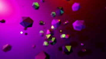 Rotating geometric polygons. Design. Spinning stream with geometric 3d polygons. Molecular flow in form of geometric shapes video