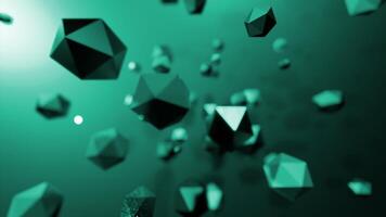 Rotating geometric polygons. Design. Spinning stream with geometric 3d polygons. Molecular flow in form of geometric shapes video