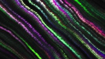 Black background with bright thin multicolored stripes. Motion. Colored lines in computer graphics that shine. video