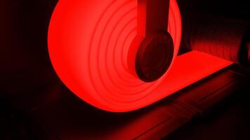 Purple and red background with flying. Design. A dangling ribbon on a special device made in cartoon animation. video