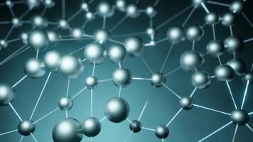 Bonded white atoms. Design. Green light background with animation and bonded atoms in a grid made in abstraction. video