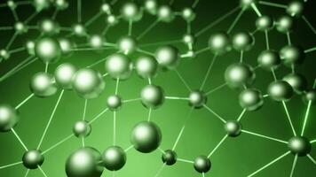 Green and blue background. Design. Bound round molecules made as if under a microscope move in 3d format. video