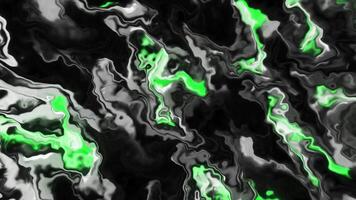 Green and yellow spilled paint spots. Motion. Dark background with light sparkling patterns made in computer graphics. video