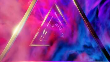 Tunnel of 3d triangles and nebulae. Design. Magical tunnel with triangles and colorful fog. Tunnel of triangles and colorful fog in mind or virtual space video
