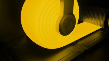 Yellow and green wrapping tape. Design. A large device rotating a special ribbon of a bright shade made in abstraction. video
