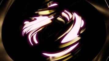 Futuristic 3d structure with rotating ball. Design. Neon lines glow in rotating abstract ball. Metal abstract ball rotates with neon lines video
