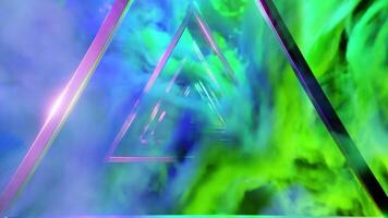 Surreal sky with flying silhouettes of triangles. Design. Bright clouds and the tunnel of triangles. video