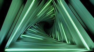 Endless triangular shaped dark green tunnel. Design. Spinning corridor on a black background. video