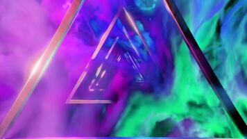 Surreal sky with flying silhouettes of triangles. Design. Bright clouds and the tunnel of triangles. video
