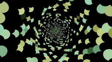 A black tunnel with bright decorations. Design. Multicolored ornaments on a black portal made in computer graphics. video