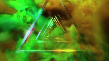 Triangular tunnel with colorful clouds. Design. Surreal world of clouds and metal silhouettes of figures. video