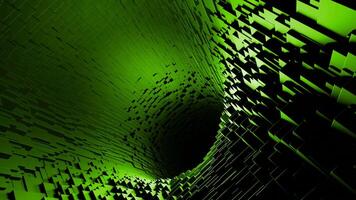Green long corridor. Design. Fast moving computer graphics with a corridor without light inside. video