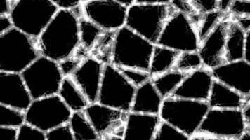 Lines of glowing pattern with moving cells. Design. Changing cell patterns with bright lines on black background. Pulses in moving patterns with geometric cells video