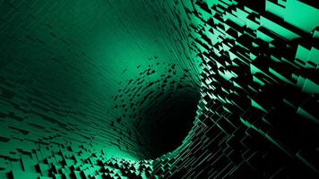 Green long corridor. Design. Fast moving computer graphics with a corridor without light inside. video