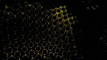 Black background with glass mesh. Design. Yellow and green backlighting on a grid connected to each other that moves in abstraction. video