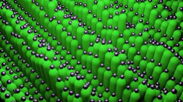 Hypnotic green background. Design. Short lines of green shades with a circle at the top alternately rising and falling in 3d format. video