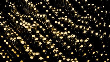 Yellow and green glowing lanterns. Design. A black background with lighted lamps that rise and fall without losing light in 3d format. video